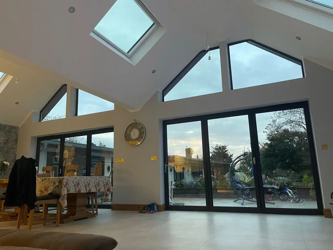 Vaulted, fully glazed garden room interior in Oxford